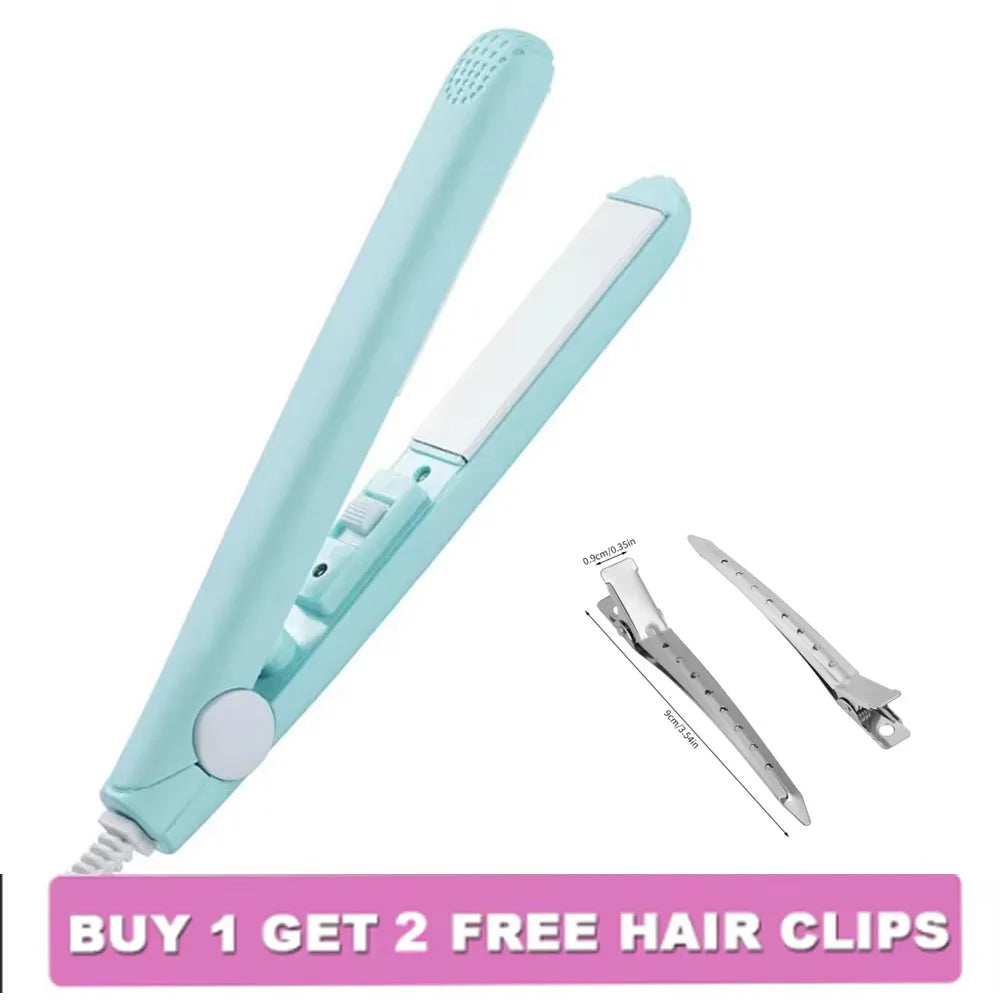 "2-in-1 Mini Flat Iron & Curling Wand with Hair Clip"