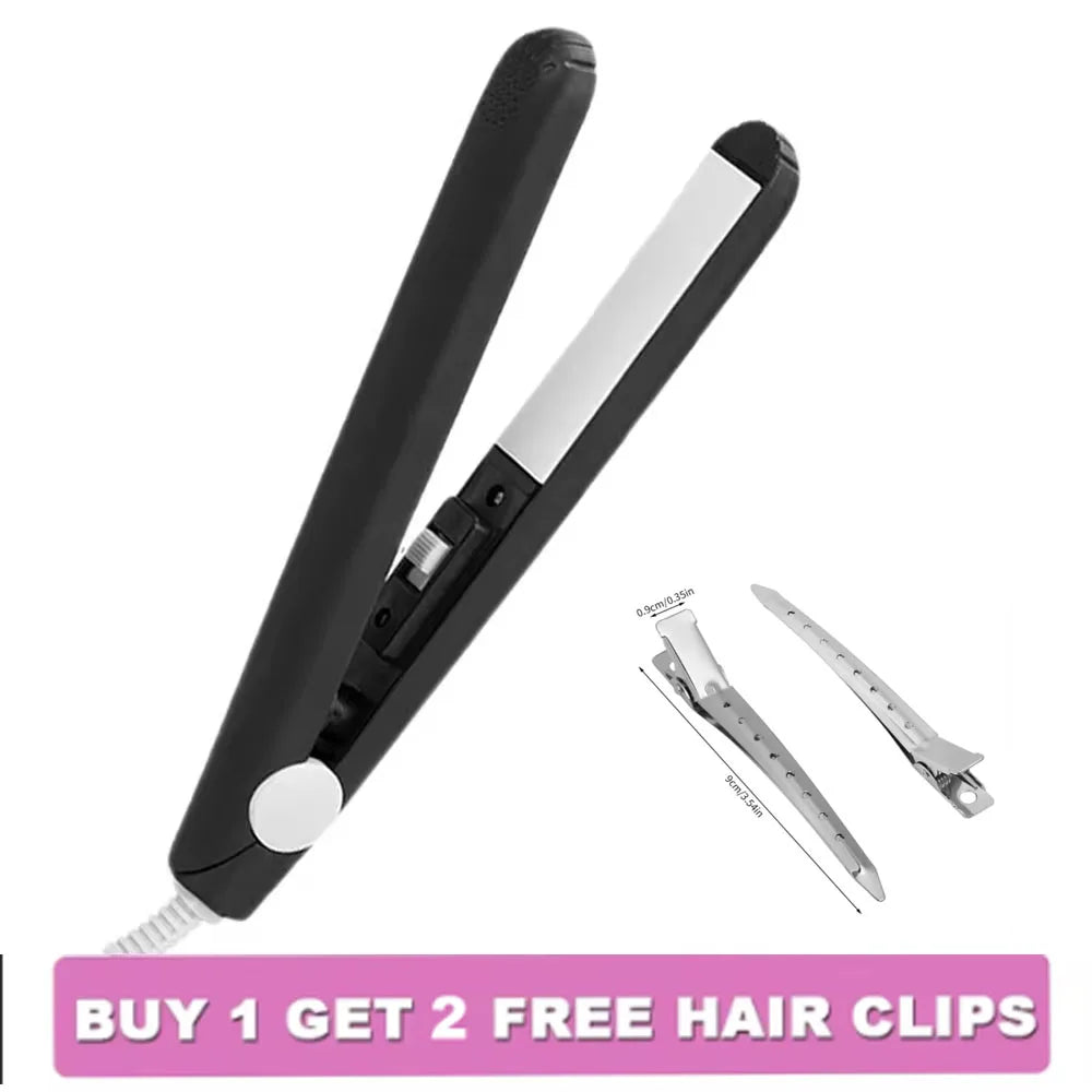 "2-in-1 Mini Flat Iron & Curling Wand with Hair Clip"