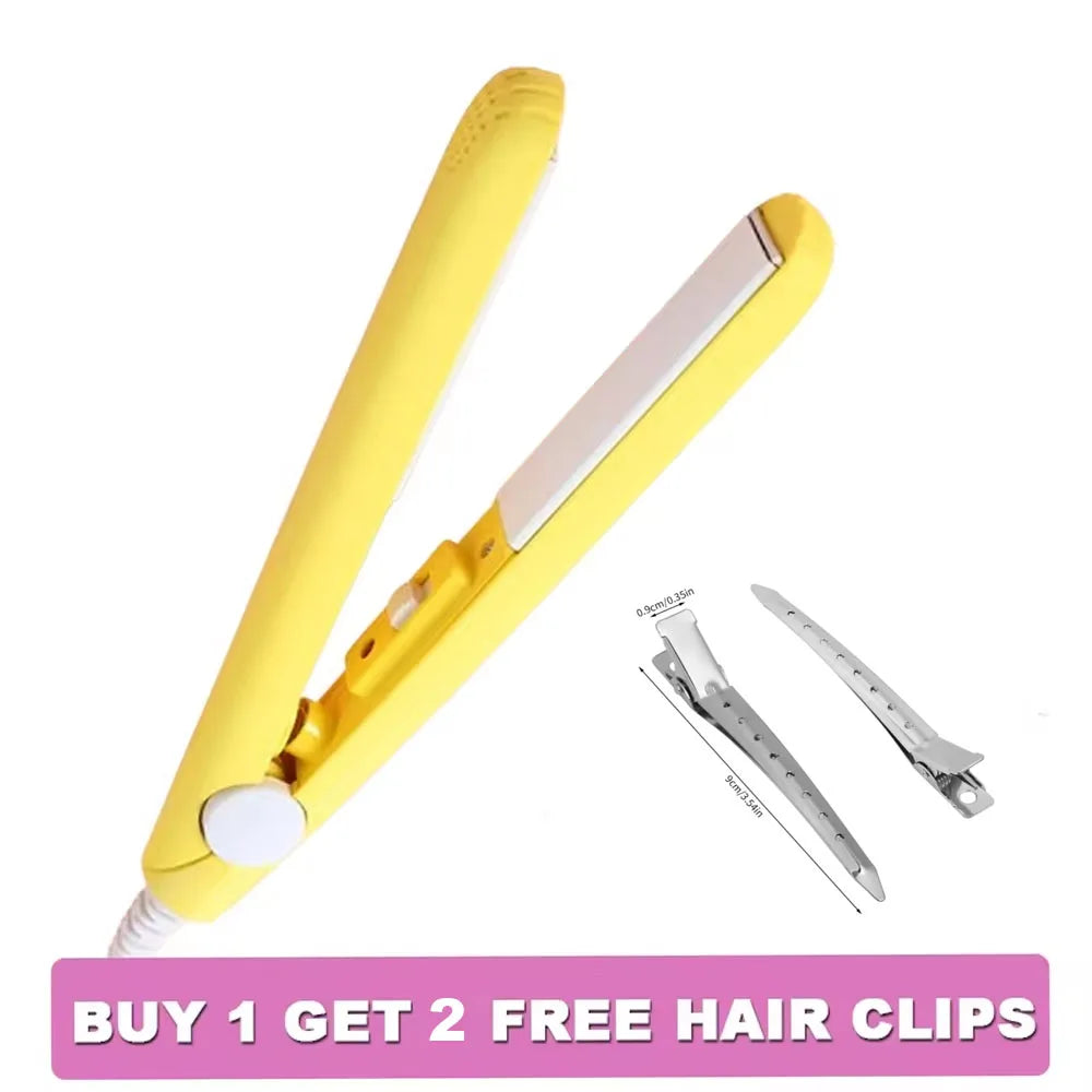 "2-in-1 Mini Flat Iron & Curling Wand with Hair Clip"