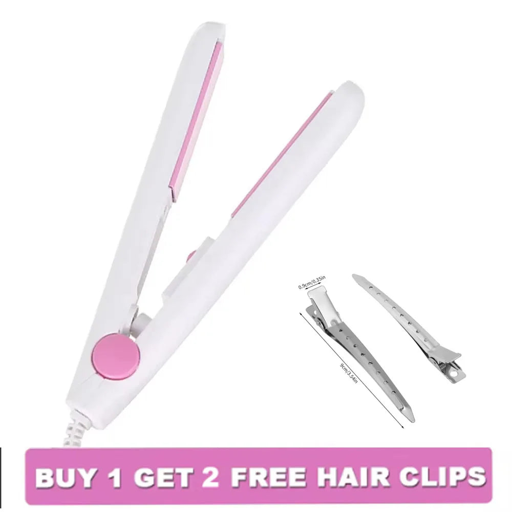 "2-in-1 Mini Flat Iron & Curling Wand with Hair Clip"