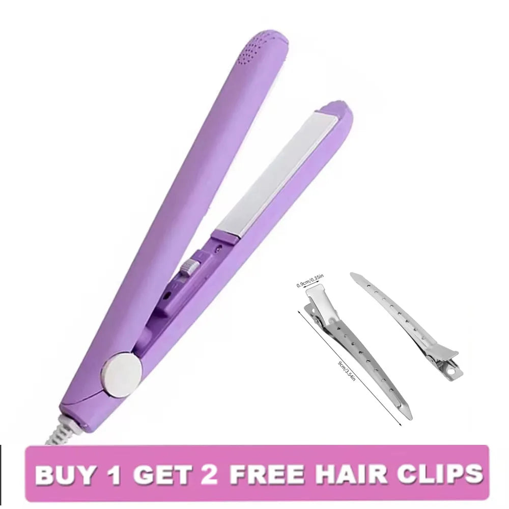 "2-in-1 Mini Flat Iron & Curling Wand with Hair Clip"